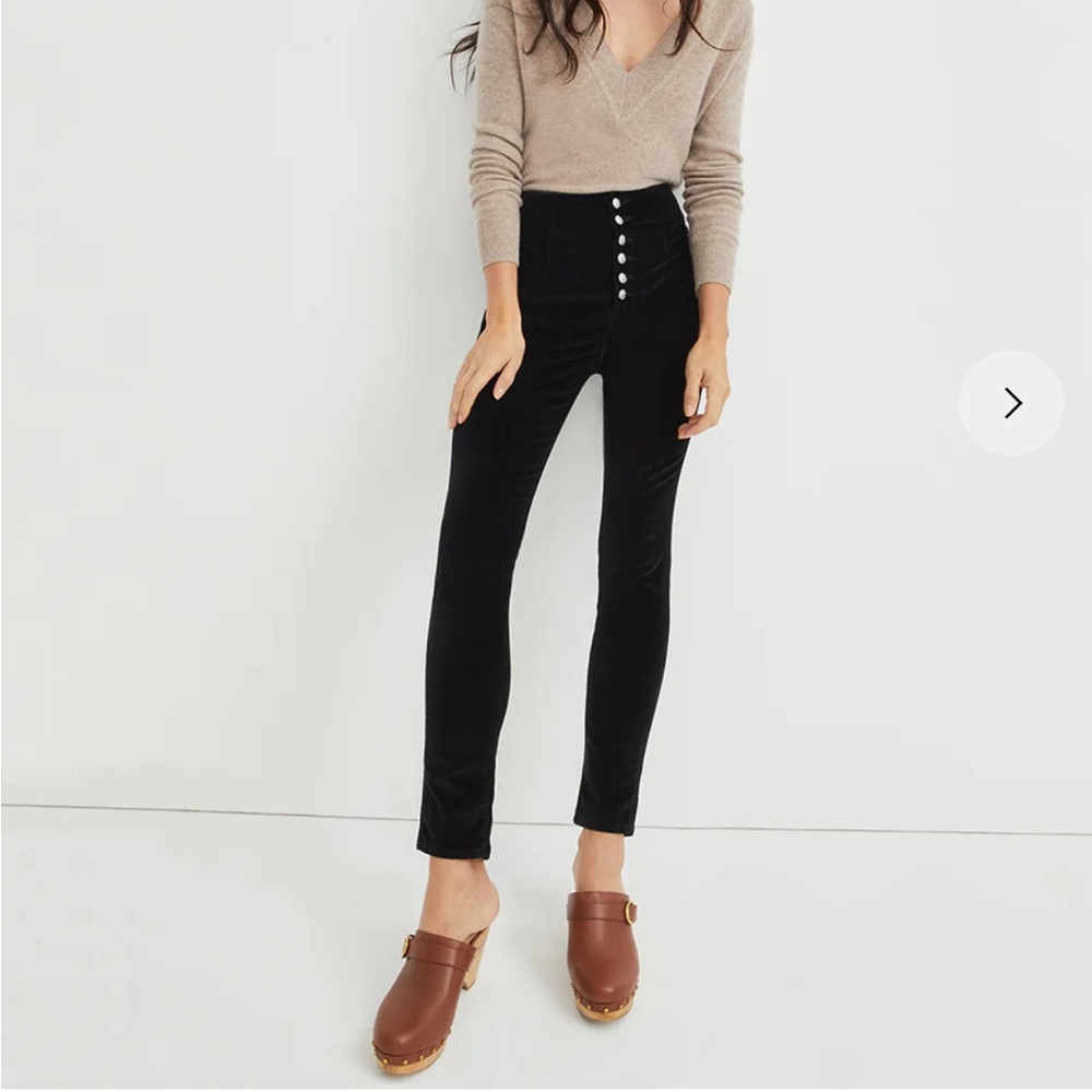 Veronica Beard Velvet Skinny Pant with a button fly detail